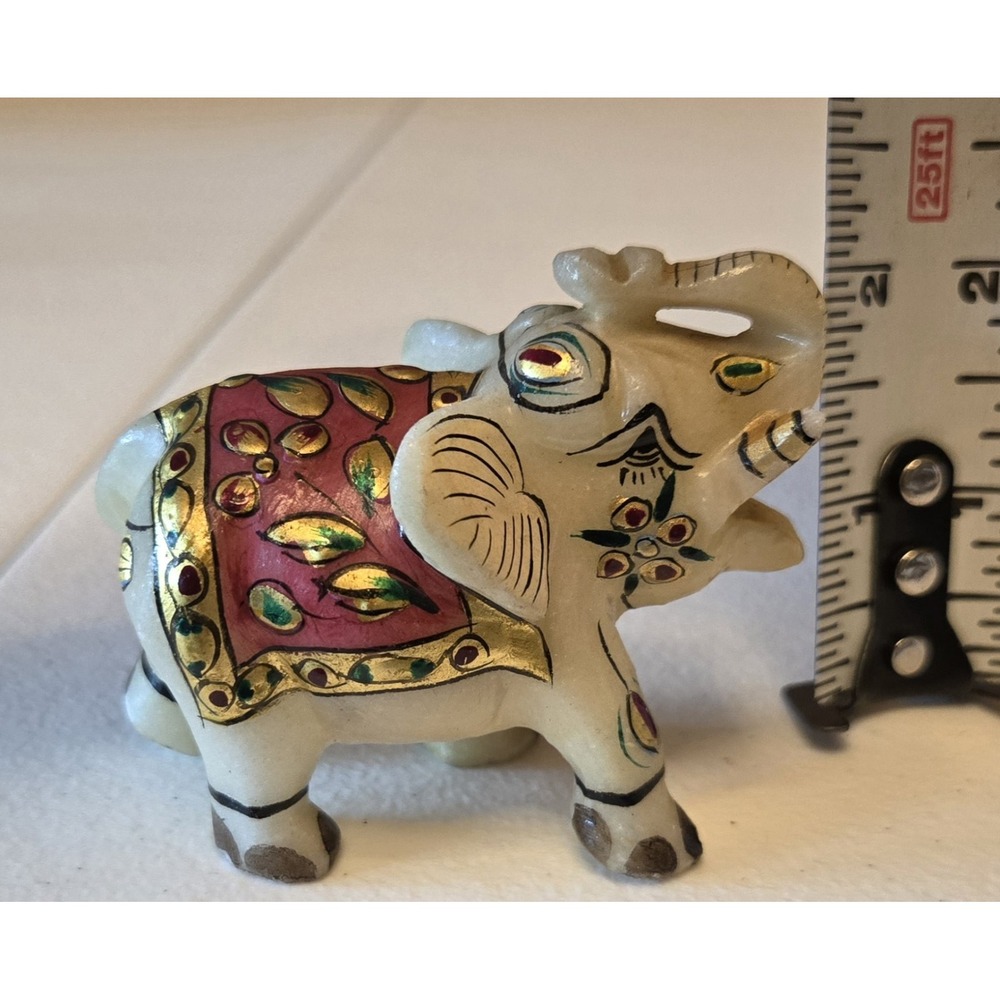 Marble Elephant Figurine Hand Painted Carved Indian Art‎ Trunk Up Pink Gold - Picture 7 of 7